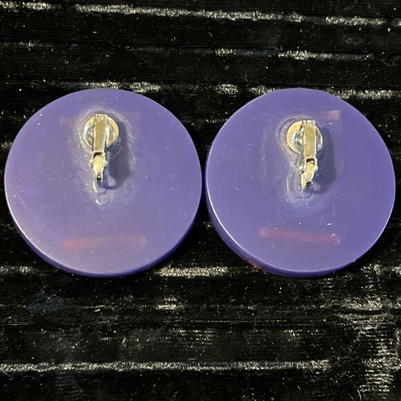 Unique Vintage Resin Acrylic Abalone MOP Inlay Southwestern Clip On Earrings - Picture 4 of 5